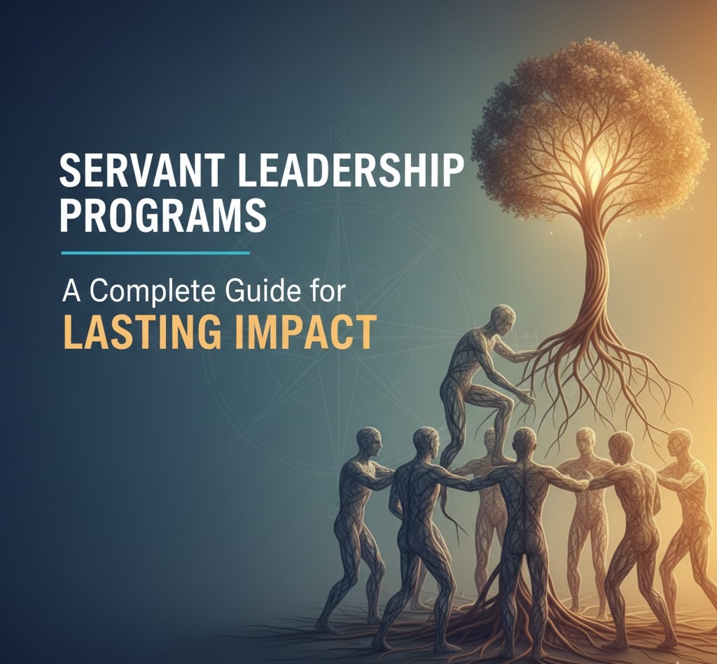 Figures lifting each other toward a glowing tree of leadership